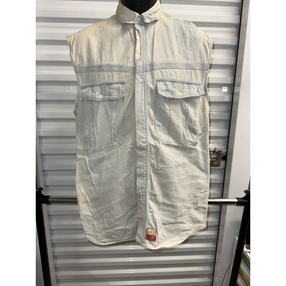 Bugle Boy Vintage Denim Vest Sleeveless Shirt 90's Western Pockets‎ Light Med